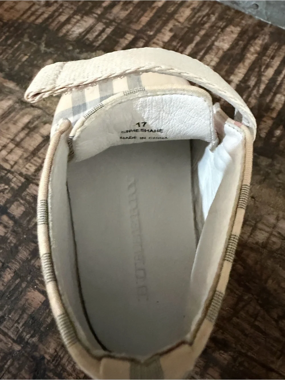 Burberry Beige Plaid Kids Slip-On Shoes with Velcro Strap